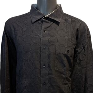 Cotton Reel Black Circle Pattern Button Front Shirt 3XLT